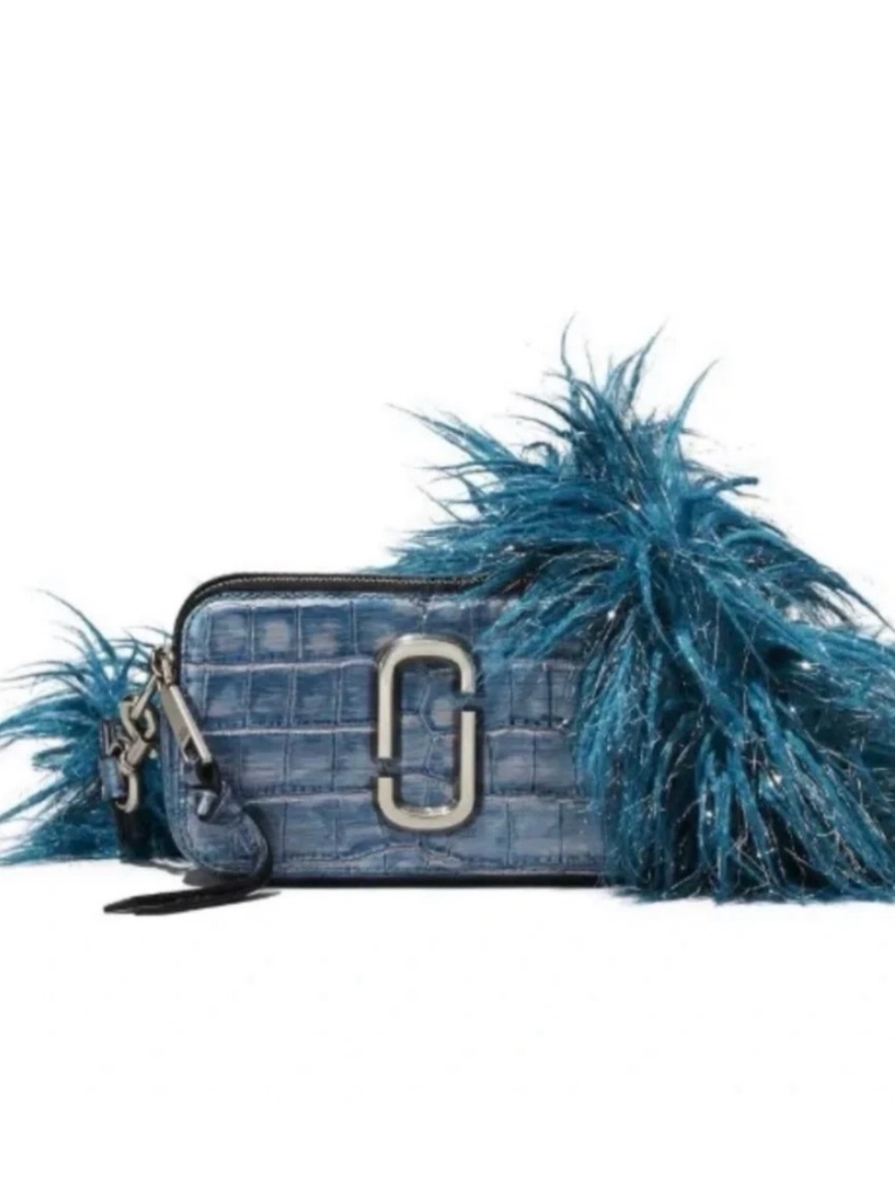 Marc Jacobs Teal Quilted Leather Crossbody Camera Bag with Feather Fringe